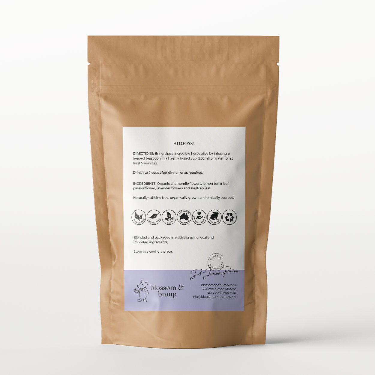 Snooze Tea Blend Back